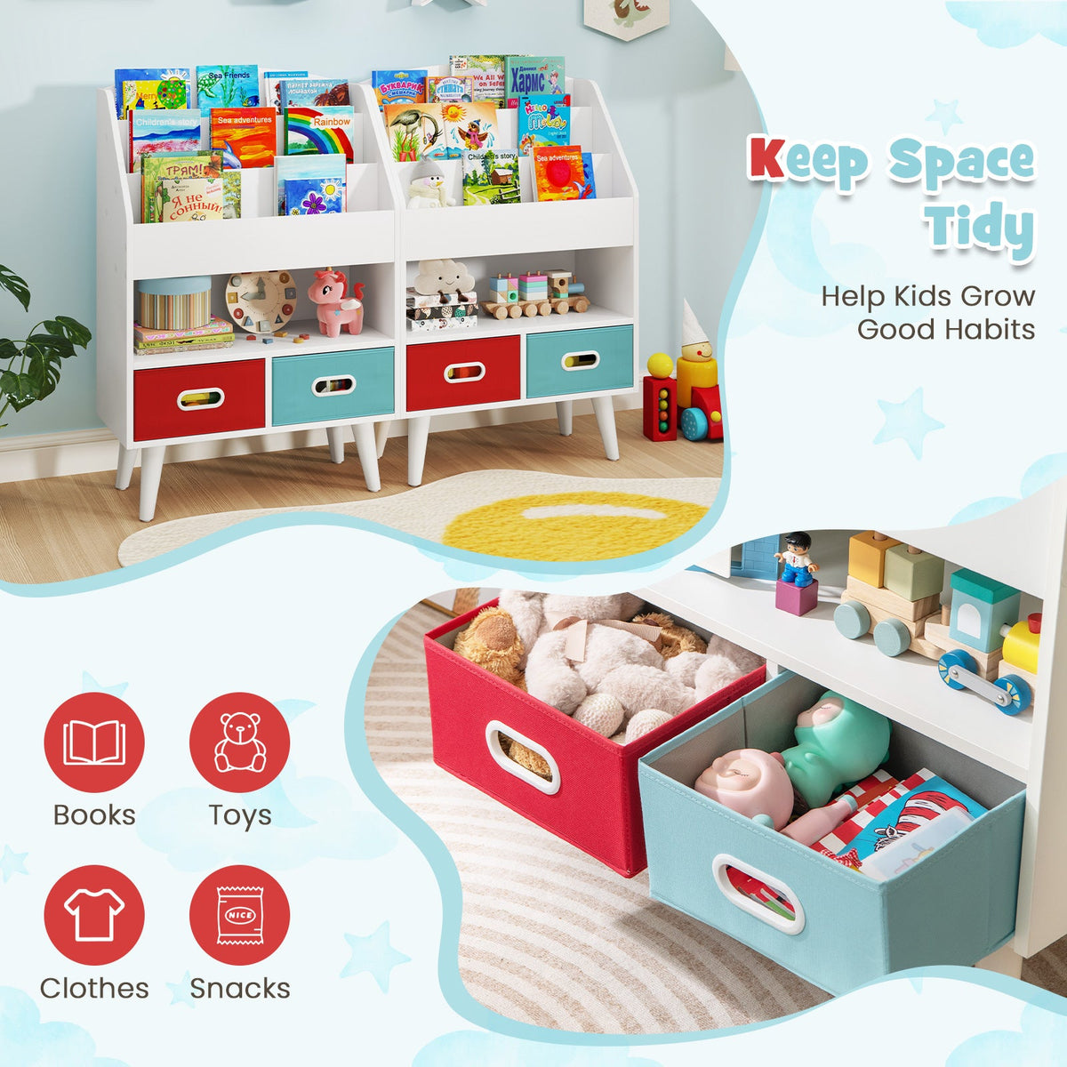 Kids Bookshelf with Open Compartment for Toddlers 3+ Years Old-White