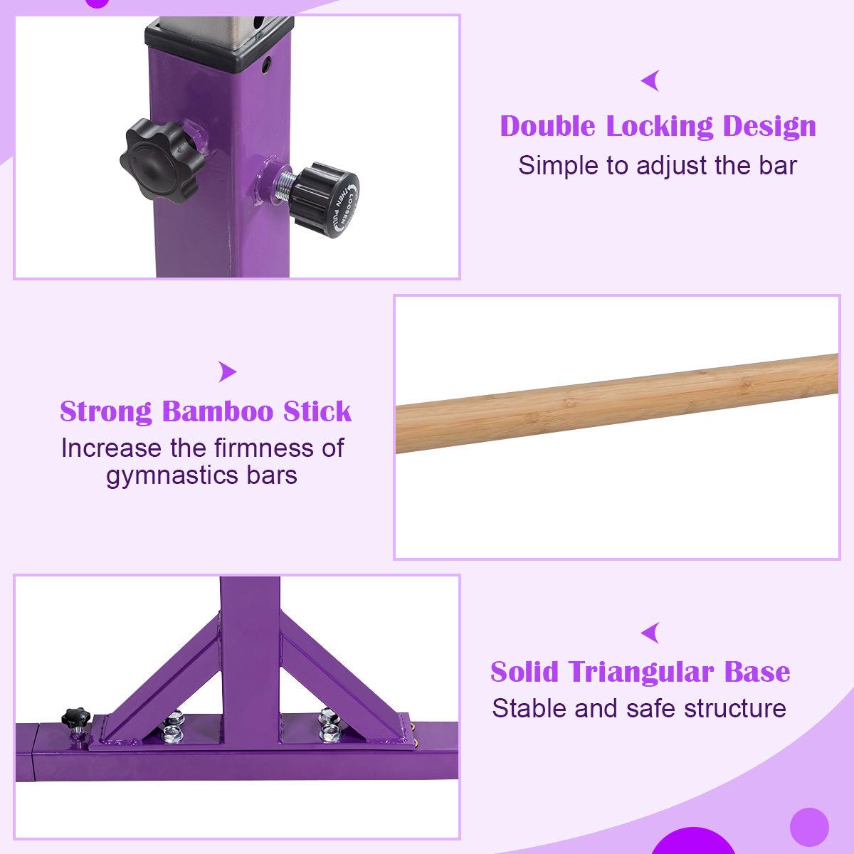 Kids Double Horizontal Bars Gymnastic Training Parallel Bars Adjustable-Purple