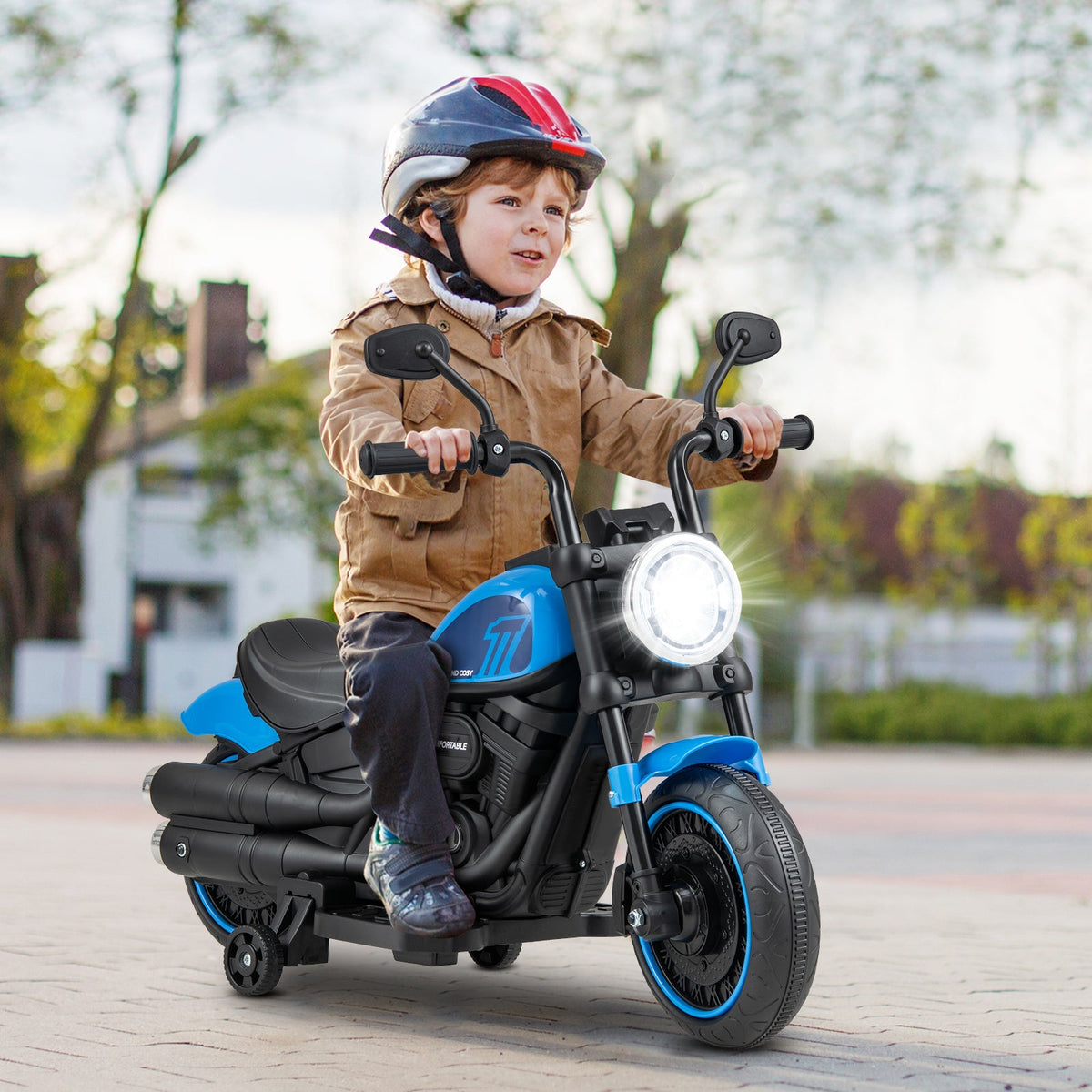 Kids Electric Motorcycle with Training Wheels and LED Headlights