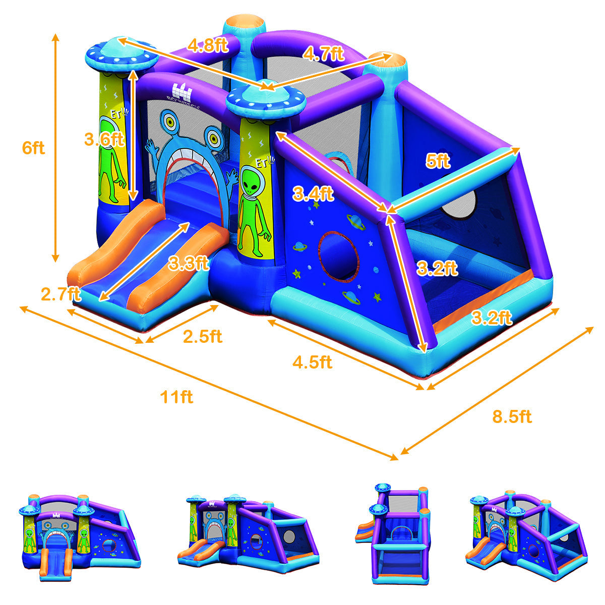 Kids Inflatable Bounce House Aliens Jumping Castle Without Blower