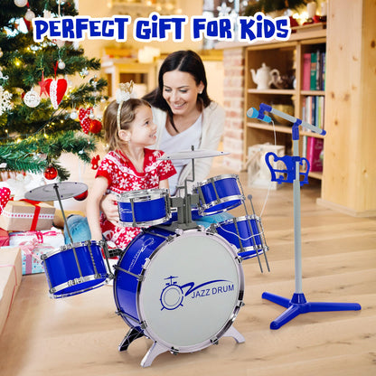 Kids Jazz Drum Keyboard Set with Stool and Microphone Stand