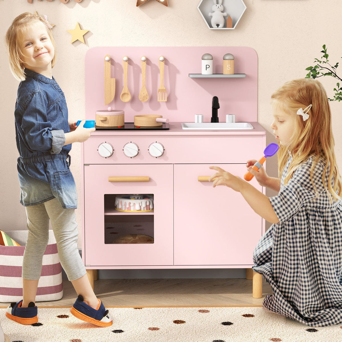 Kids Kitchen Playset with Cooking Accessories and Storage
