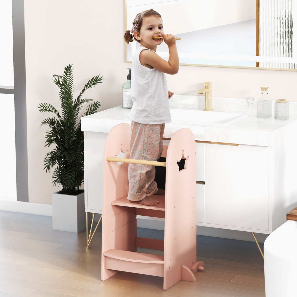 Kids Kitchen Tower Adjustable with Chalkboard and Safety Rail
