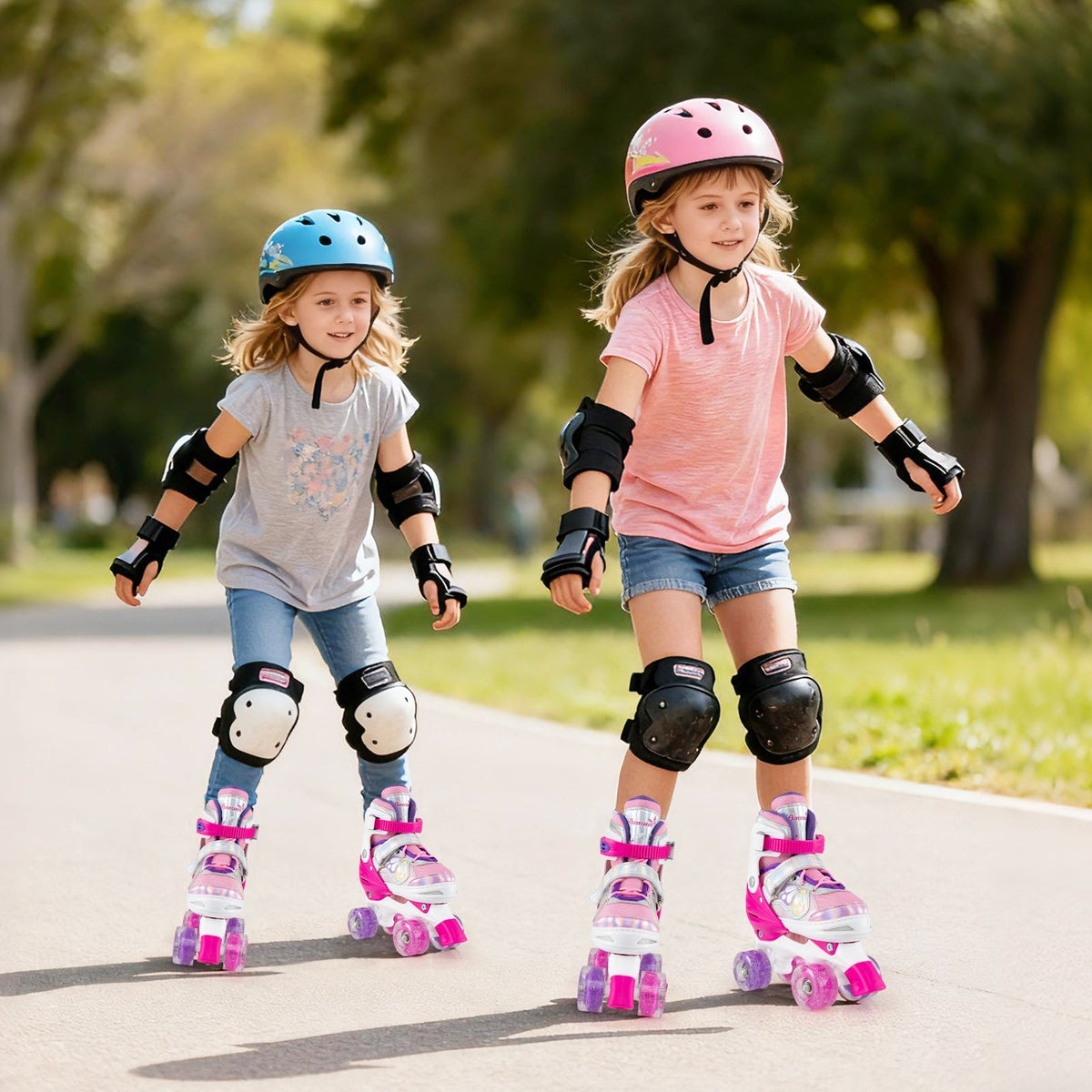 Kids Roller Skates 4 Sizes Adjustable Quad Skates with Light-up Wheels