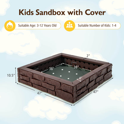 2-In-1 HDPE Kids Sandbox with Cover and Bottom Liner