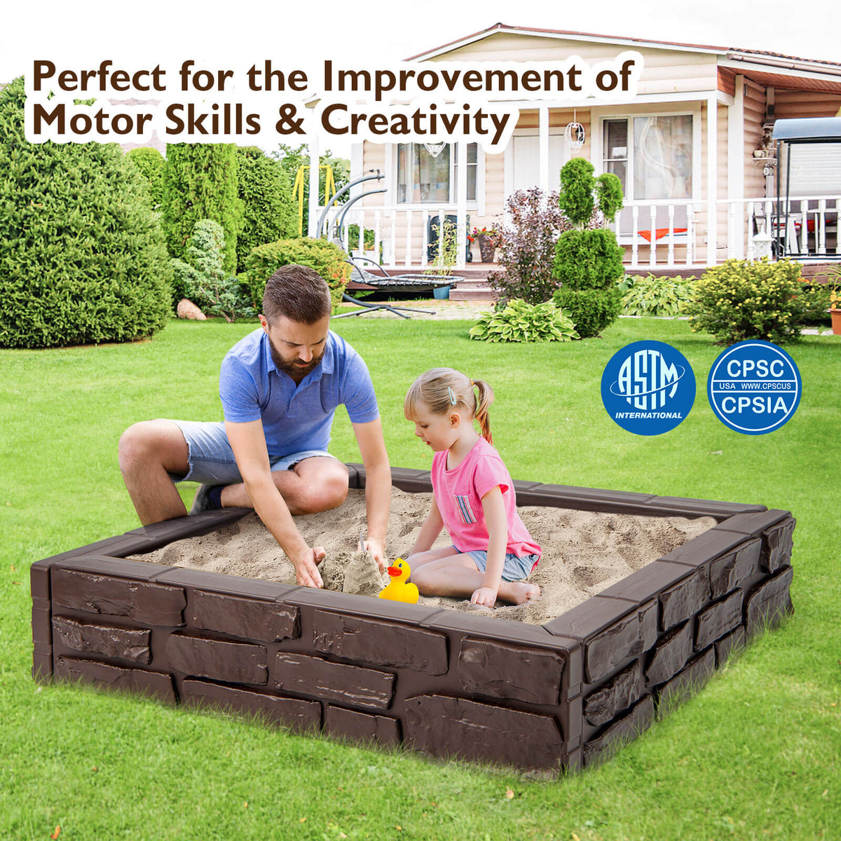 2-In-1 HDPE Kids Sandbox with Cover and Bottom Liner
