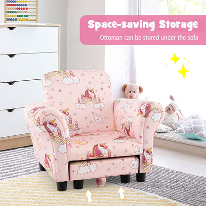Kids Single Sofa with Cute Patterns Ergonomic Backrest and Armrests