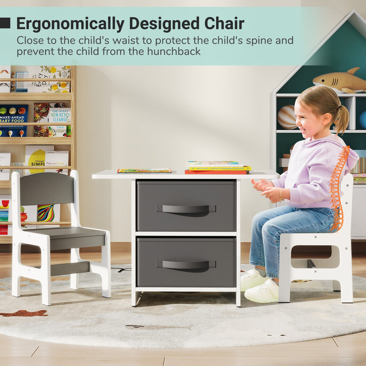 Kids Table and 2 Chairs Set Removable Storage Drawers