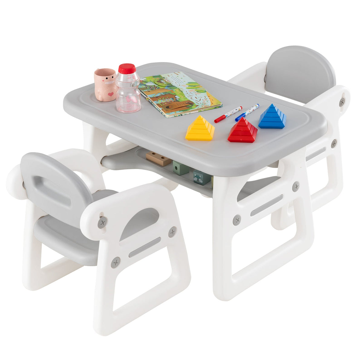 Kids Table and Chair Set with Building Blocks