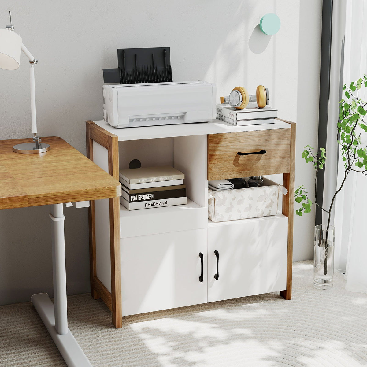 Kitchen Storage Cabinet with Drawer Pull-Out Shelf and 2 Doors-White
