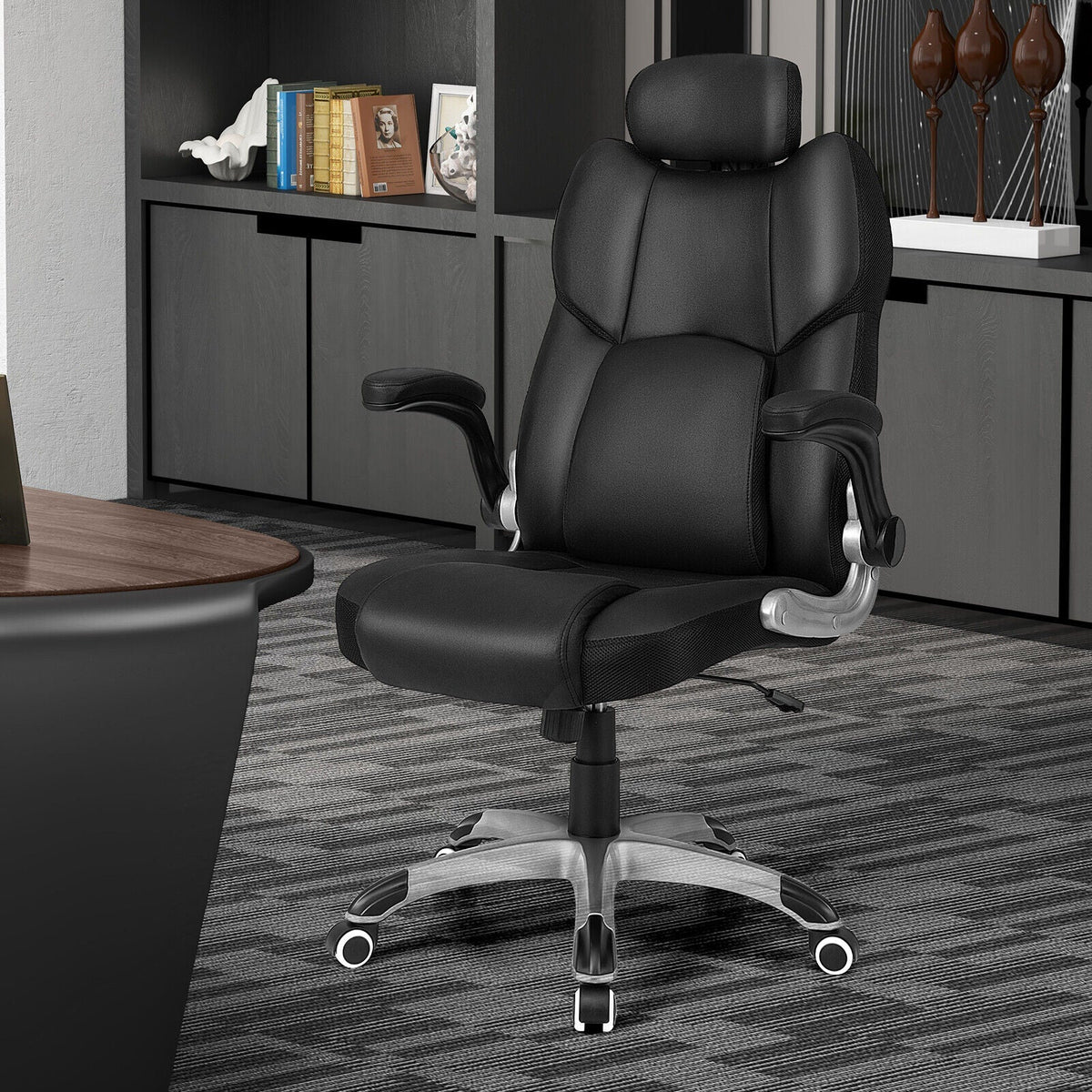 Kneading Massage Office Chair with Adjustable Headrest-Black