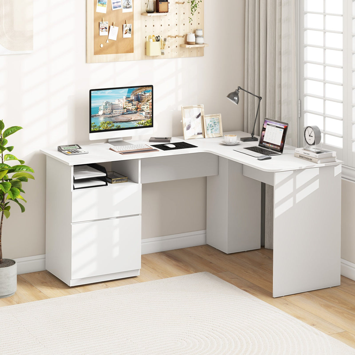 L-Shaped Computer Desk with Letter File Drawer