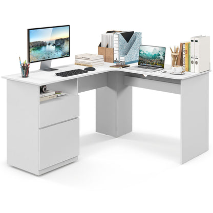 L-Shaped Computer Desk with Letter File Drawer
