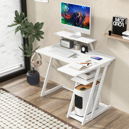 L Shaped Gaming Desk with Outlets and USB Ports