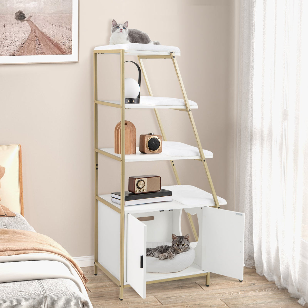 Large Cat Litter Box Enclosure with Storage and Ladder Shelf