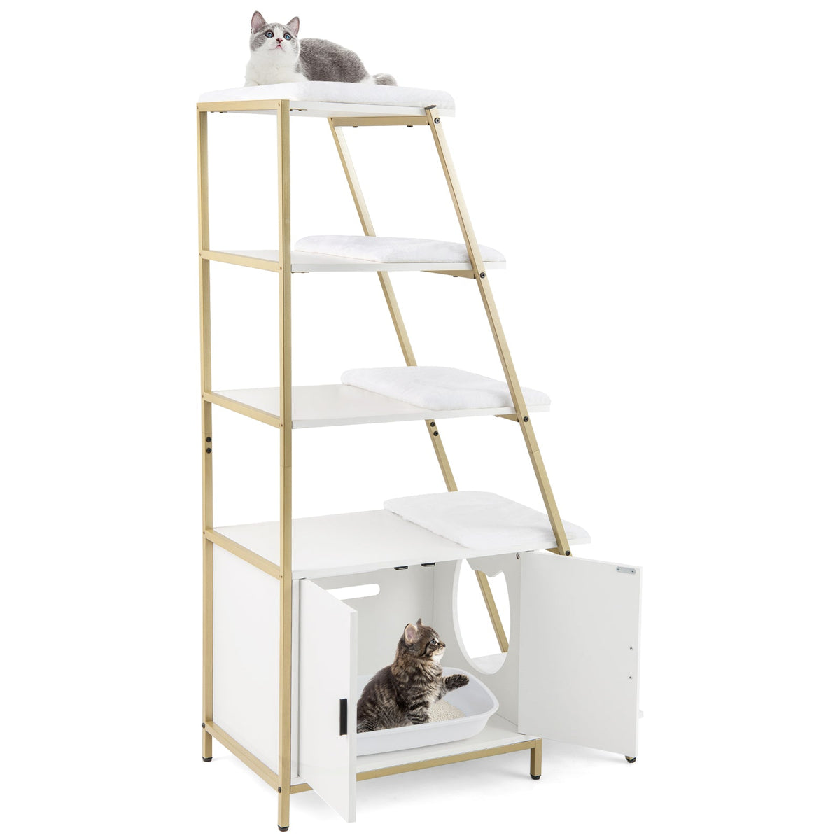 Large Cat Litter Box Enclosure with Storage and Ladder Shelf