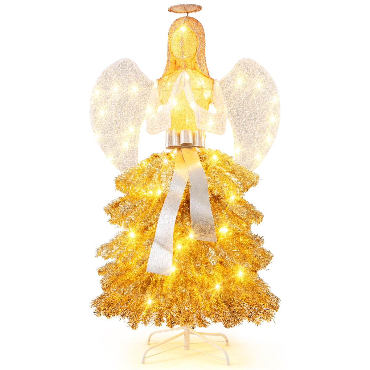 5.2 Feet Lighted Angel Artificial Christmas Tree with Warm White LED Lights