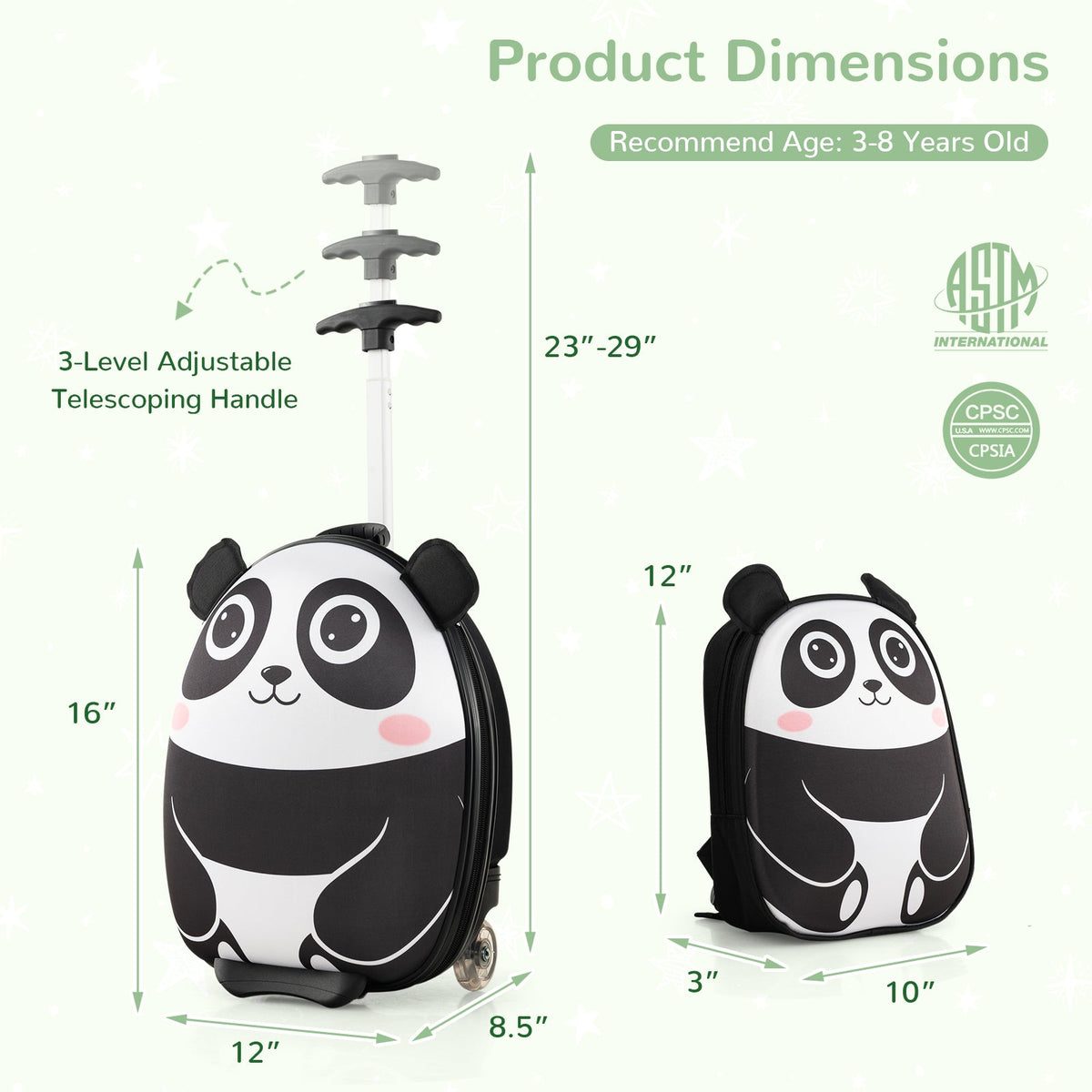 Lightweight and Portable Rolling Suitcase for Children-White