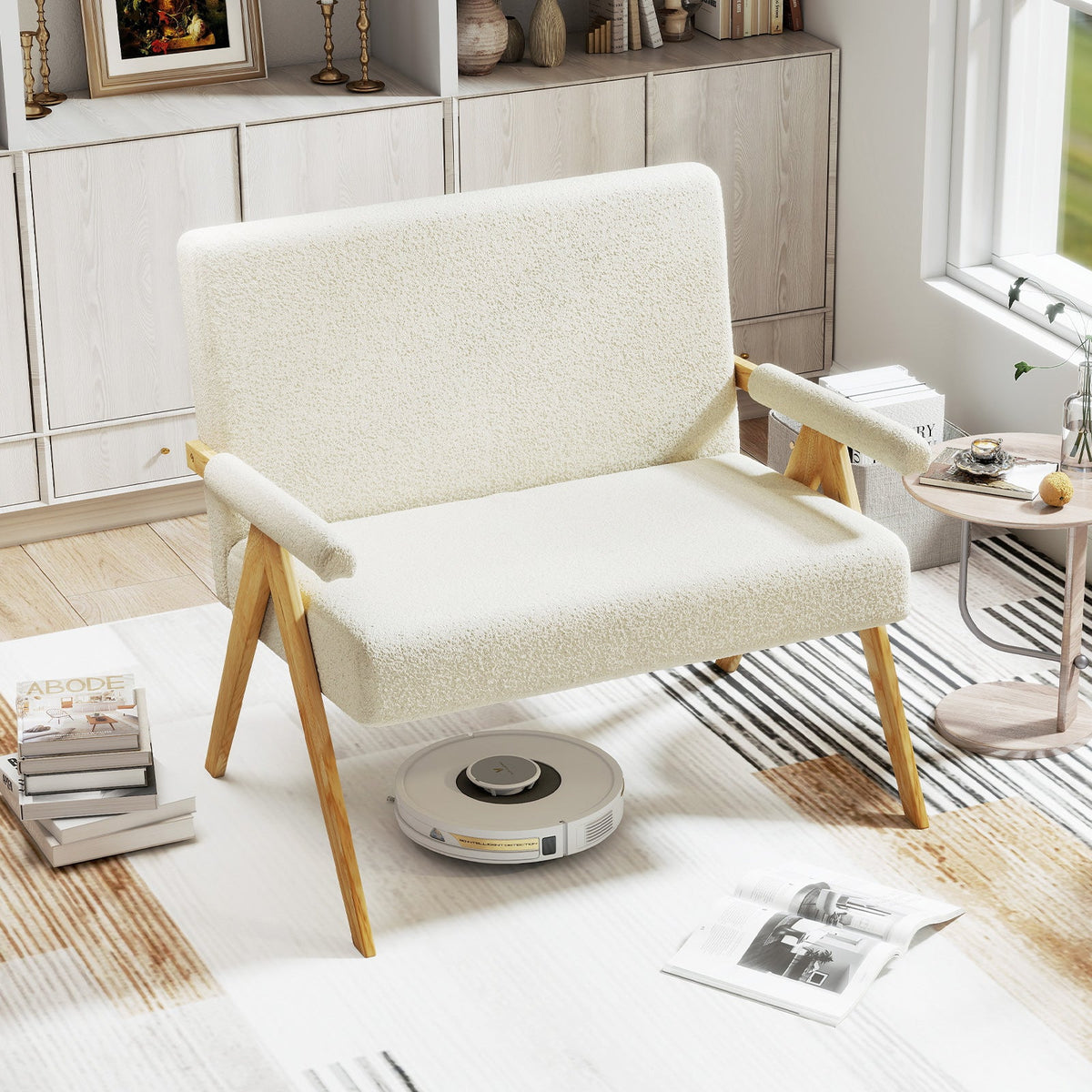 Loveseat Sofa with Armrests and Wooden Legs