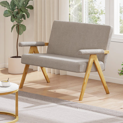 Loveseat Sofa with Armrests and Wooden Legs