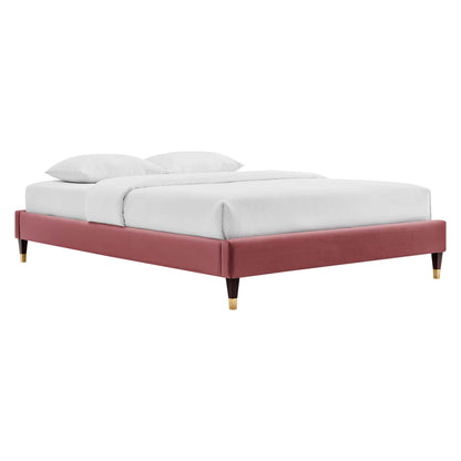 Current Performance Velvet Queen Platform Bed by Modway - Dusty Rose / White