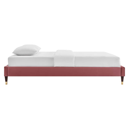 Current Performance Velvet Queen Platform Bed by Modway - Dusty Rose / White