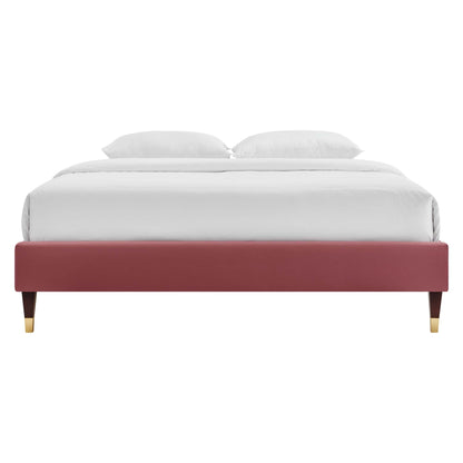 Current Performance Velvet Queen Platform Bed by Modway - Dusty Rose / White