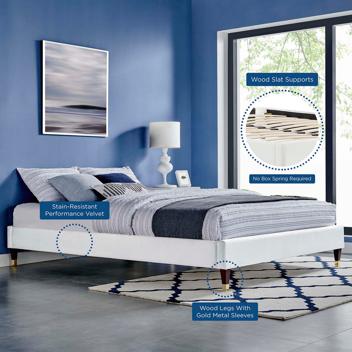 Harlow Performance Velvet Queen Platform Bed Frame by Modway