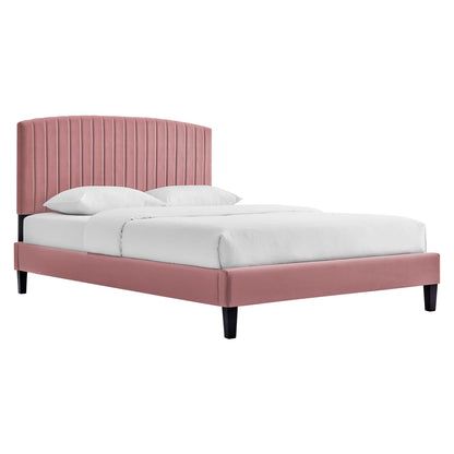 Alessi Performance Velvet Queen Platform Bed by Modway - Dusty Rose / White (MOD-6283)