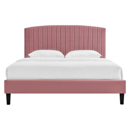 Alessi Performance Velvet Queen Platform Bed by Modway - Dusty Rose / White (MOD-6283)
