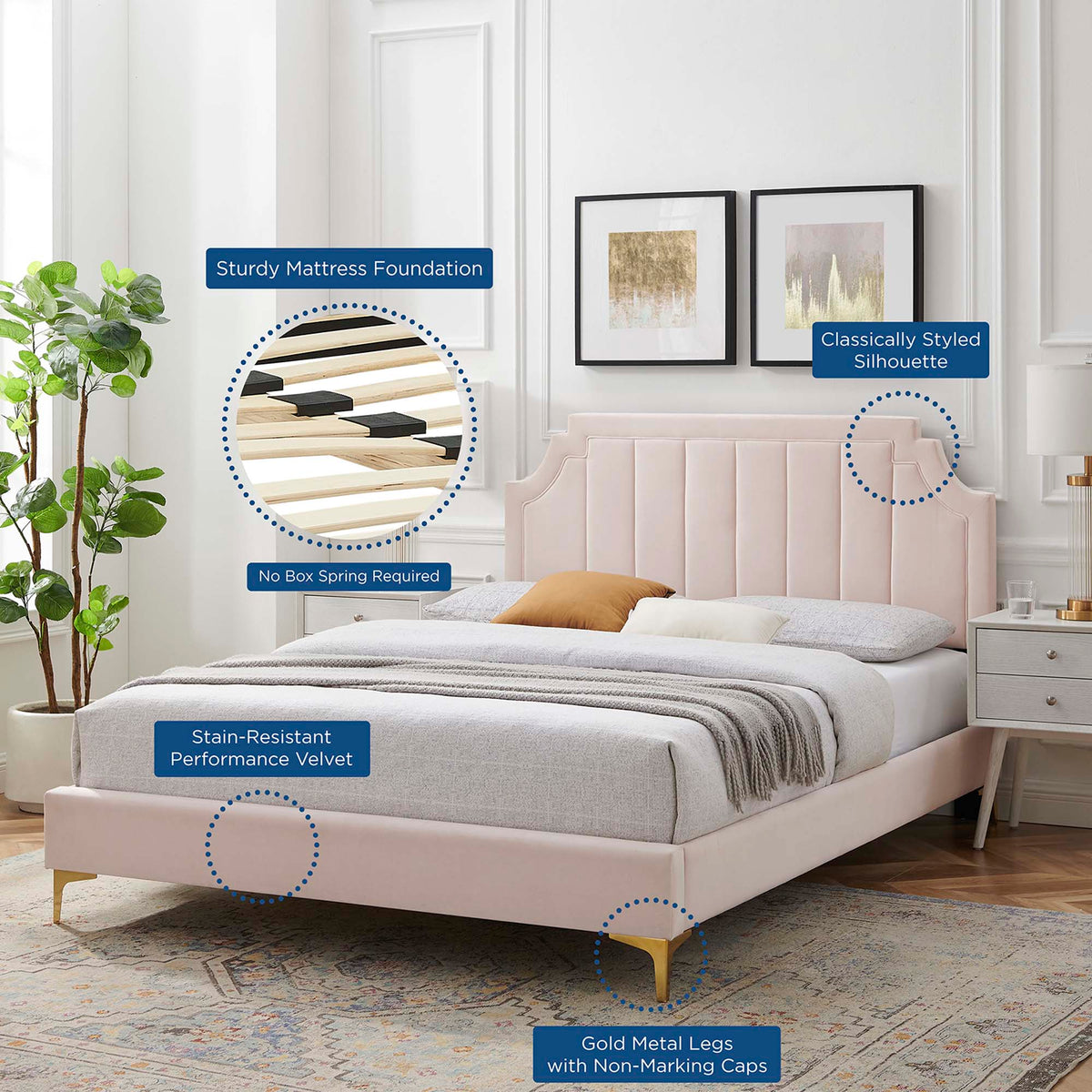 Sienna Performance Velvet Queen Platform Bed by Modway - MOD-6712