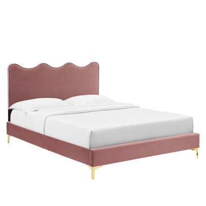 Current Performance Velvet Queen Platform Bed by Modway - Dusty Rose / Pink / White