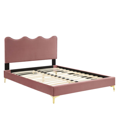 Current Performance Velvet Queen Platform Bed by Modway - Dusty Rose / Pink / White