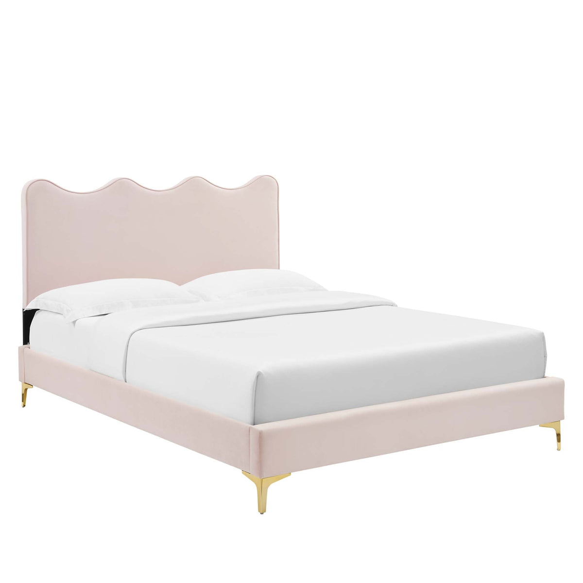 Current Performance Velvet Queen Platform Bed by Modway - Dusty Rose / Pink / White