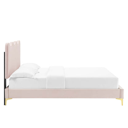Current Performance Velvet Queen Platform Bed by Modway - Dusty Rose / Pink / White