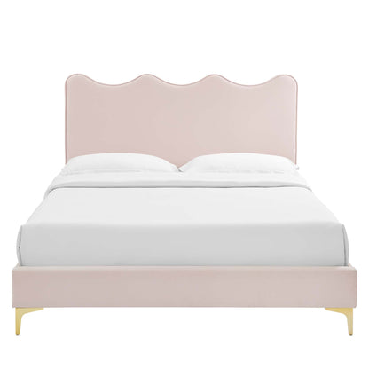 Current Performance Velvet Queen Platform Bed by Modway - Dusty Rose / Pink / White