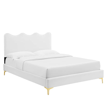 Current Performance Velvet Queen Platform Bed by Modway - Dusty Rose / Pink / White