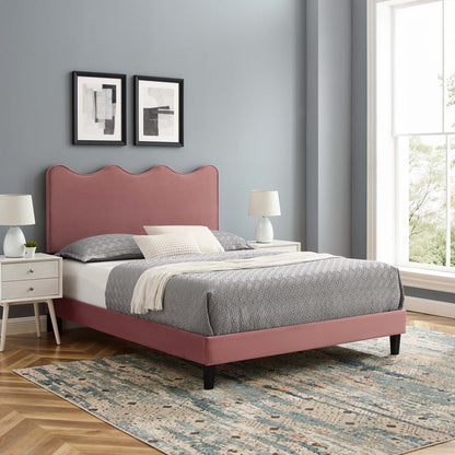Current Performance Velvet Queen Platform Bed by Modway - Dusty Rose / Light Gray / Pink / White