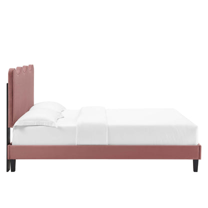 Current Performance Velvet Queen Platform Bed by Modway - Dusty Rose / Light Gray / Pink / White