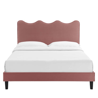 Current Performance Velvet Queen Platform Bed by Modway - Dusty Rose / Light Gray / Pink / White