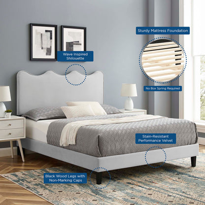 Current Performance Velvet Queen Platform Bed by Modway - Dusty Rose / Light Gray / Pink / White
