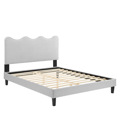 Current Performance Velvet Queen Platform Bed by Modway - Dusty Rose / Light Gray / Pink / White