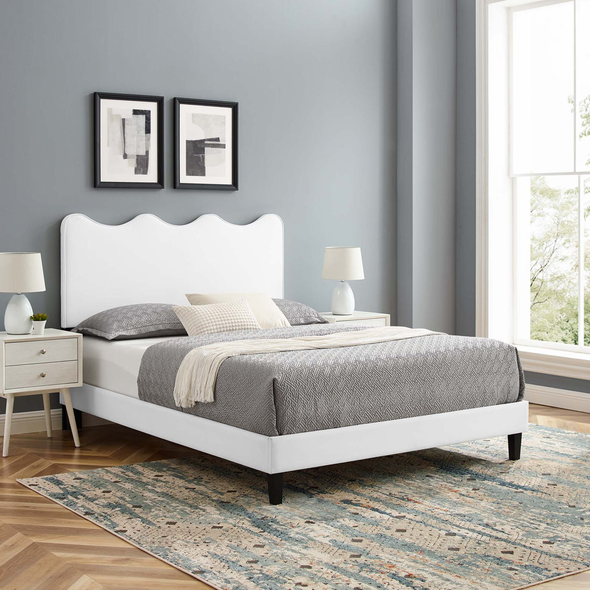 Current Performance Velvet Queen Platform Bed by Modway - Dusty Rose / Light Gray / Pink / White