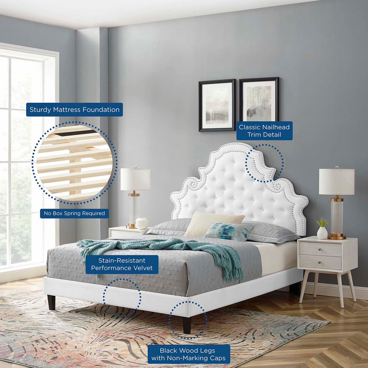 Gwyneth Tufted Performance Velvet Queen Platform Bed by Modway - MOD-6753