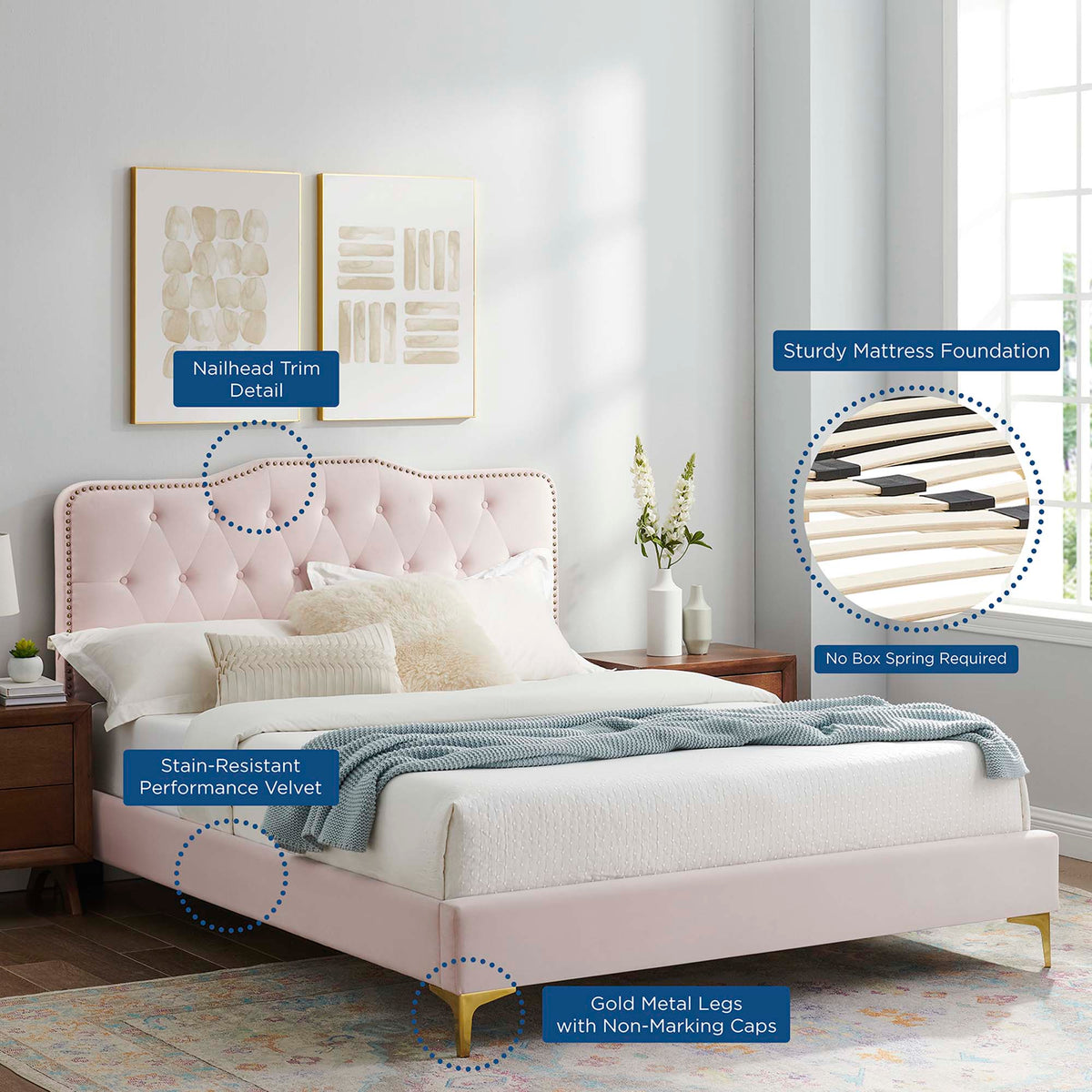 Amber Performance Velvet Queen Platform Bed by Modway - MOD-6775