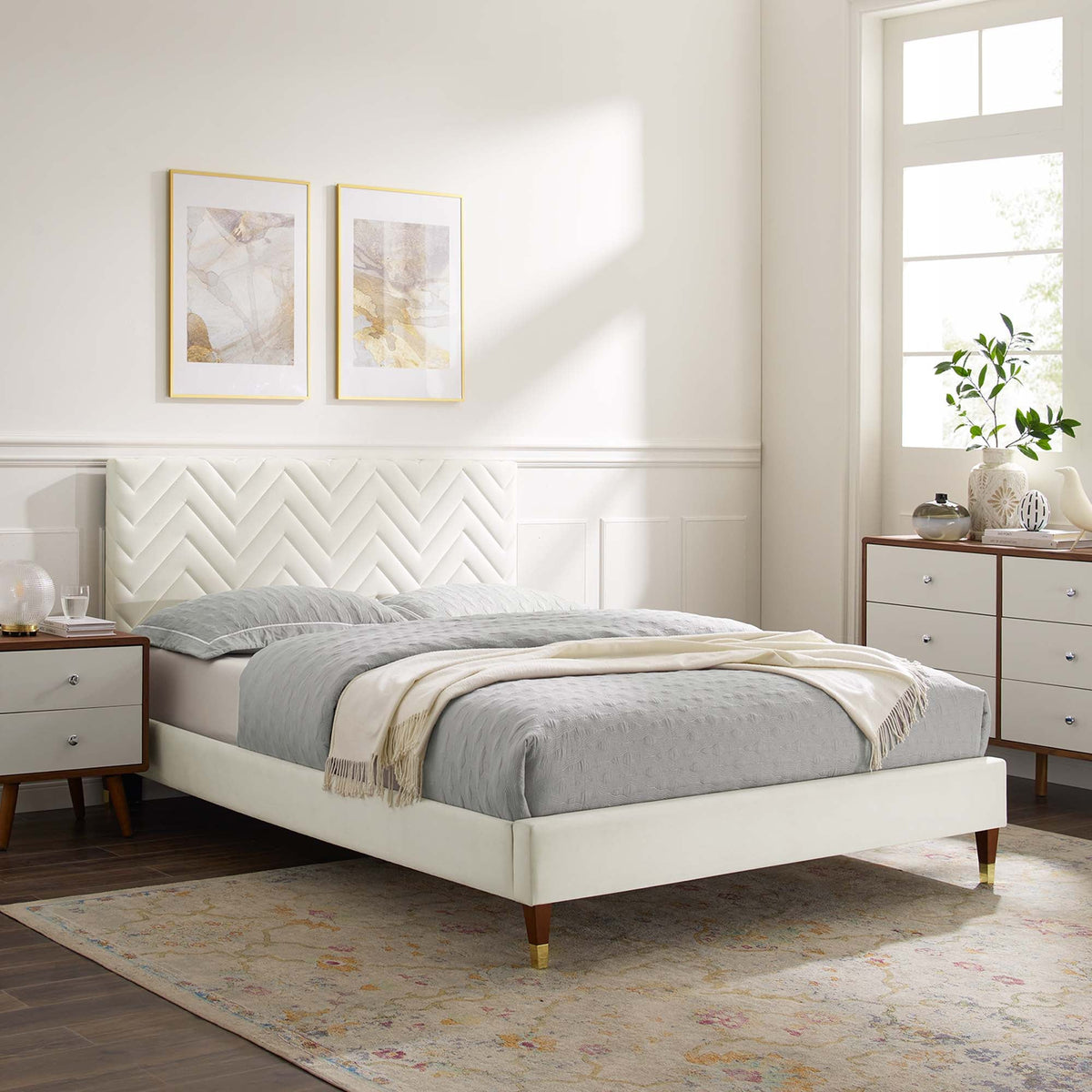 Leah Chevron Tufted Performance Velvet Full Platform Bed by Modway - MOD-6997