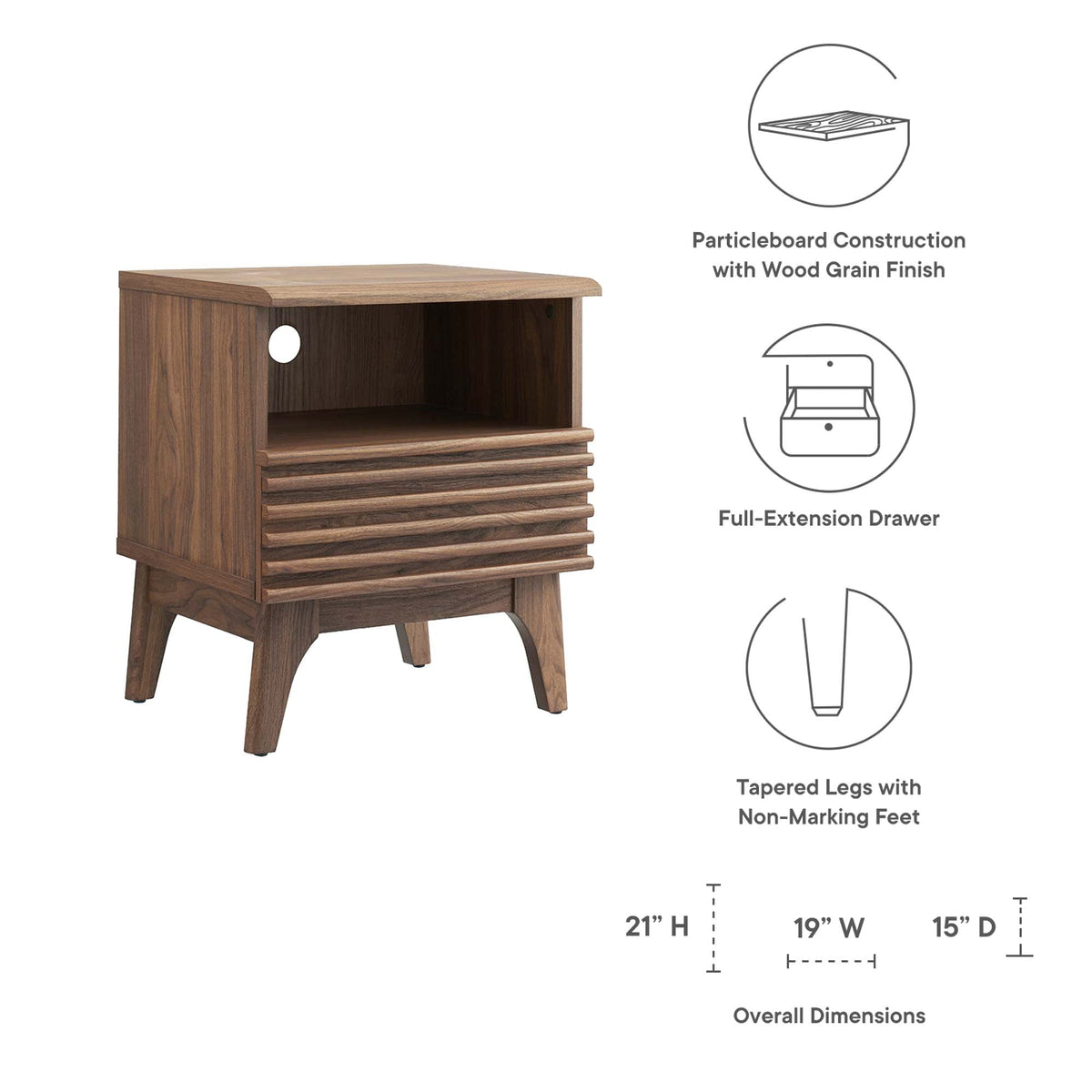 Render Nightstand by Modway - Charcoal / Oak / Walnut (MOD-7070)