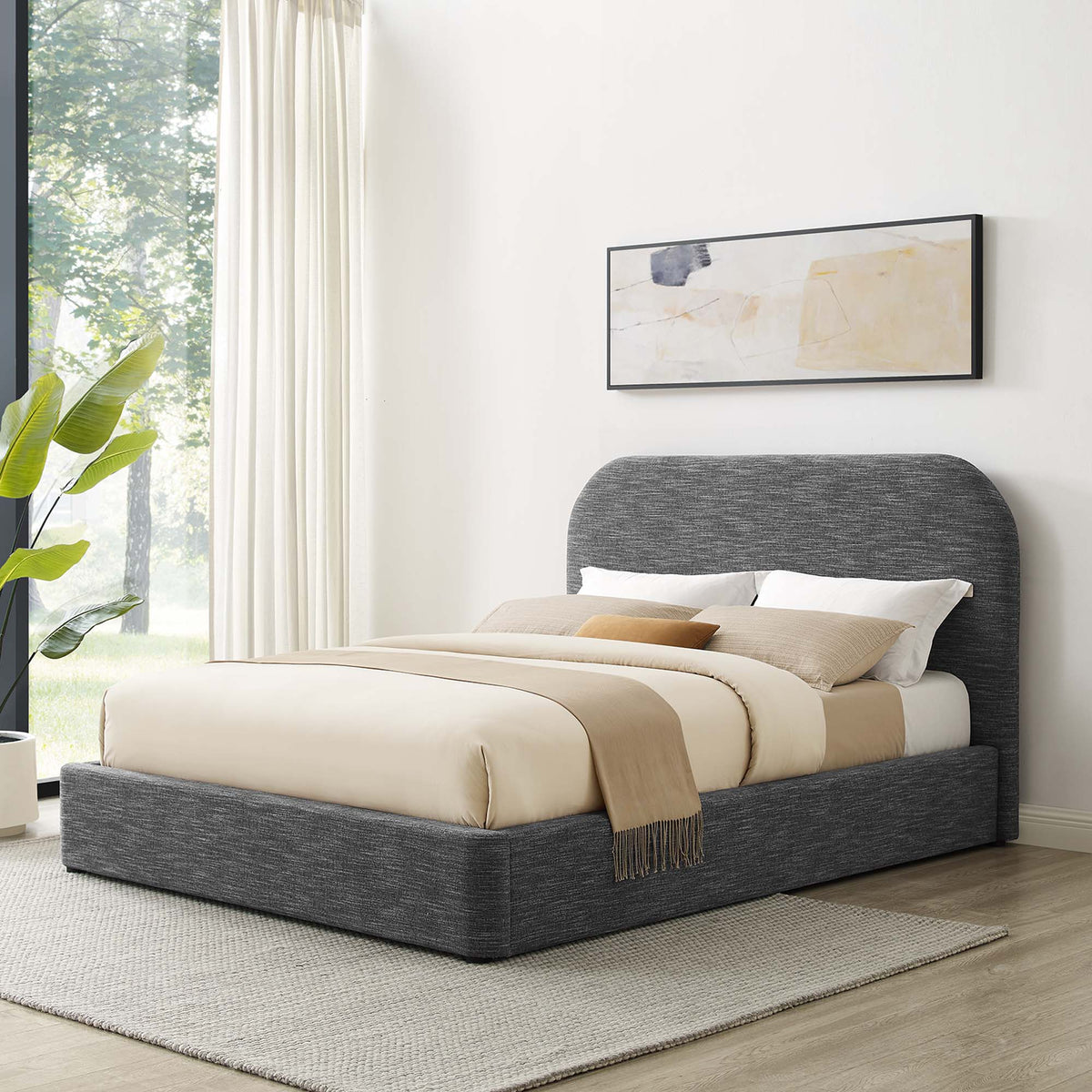 Keynote Upholstered Fabric Curved Queen Platform Bed by Modway