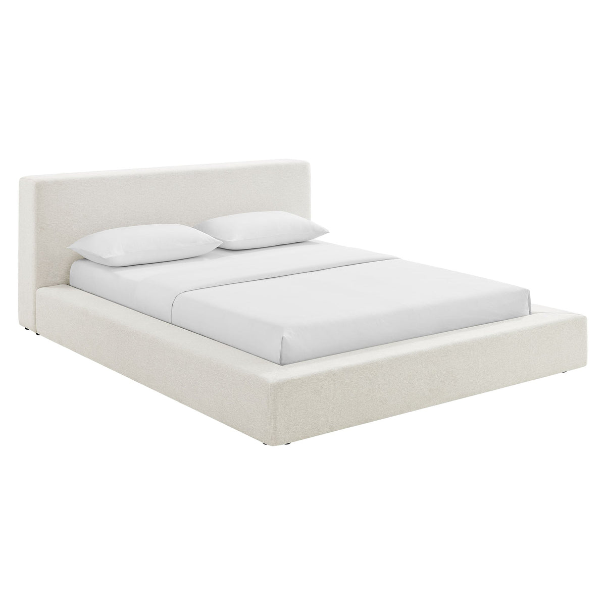 Luma Chenille Upholstered Queen Platform Bed Frame by Modway - Ivory Fabric / Light Gray Fabric