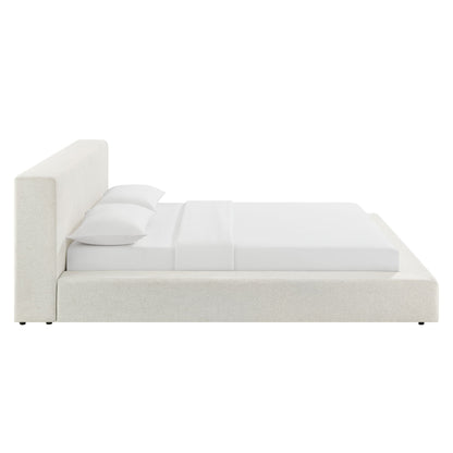 Luma Chenille Upholstered Queen Platform Bed Frame by Modway - Ivory Fabric / Light Gray Fabric